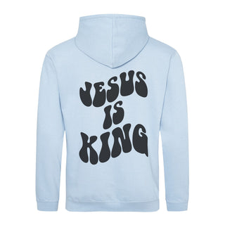 Jesus is King Schrift Hoodie BackPrint Detailansicht, Mountain Movers christliche Streetwear