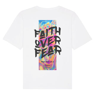 Faith over Fear Streetwear Oversized Shirt BackPrint Detailansicht, Mountain Movers christliche Streetwear