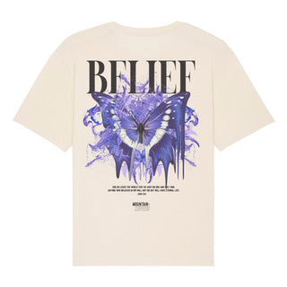 Belief Streetwear Oversized Shirt Front- und BackPrint Detailansicht, Mountain Movers christliche Streetwear