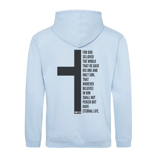 John 3:16 Hoodie BackPrint Detailansicht, Mountain Movers christliche Streetwear