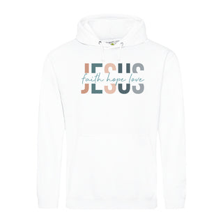 Jesus (Faith Hope Love) Hoodie Variante, Mountain Movers christliches Design