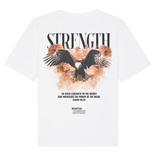 Strength Streetwear Oversized Shirt BackPrint Detailansicht, Mountain Movers christliche Streetwear