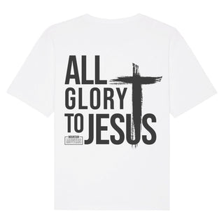 All Glory to Jesus Oversized Shirt BackPrint Variante, Mountain Movers christliches Design
