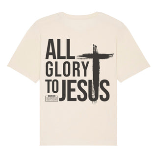 All Glory to Jesus Oversized Shirt BackPrint Detailansicht, Mountain Movers christliche Streetwear
