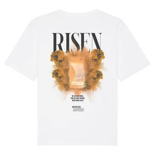 Risen Streetwear Oversized Shirt BackPrint Detailansicht, Mountain Movers christliche Streetwear