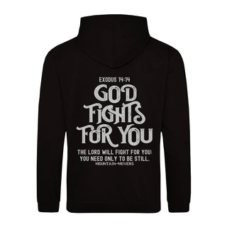 God Fights for you Hoodie BackPrint, christliche Streetwear von Mountain Movers