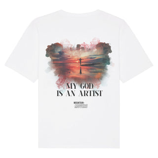MY GOD IS AN ARTIST Oversized Shirt BackPrint Detailansicht, Mountain Movers christliche Streetwear