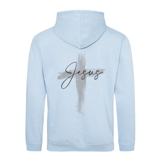 Jesus painted Cross Hoodie BackPrint Detailansicht, Mountain Movers christliche Streetwear