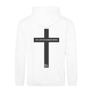 My life changed here Hoodie BackPrint Variante, Mountain Movers christliches Design