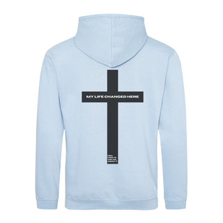 My life changed here Hoodie BackPrint Variante, Mountain Movers christliches Design