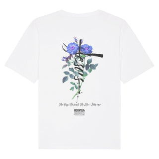 Jesus Cross Flower Oversized Shirt BackPrint Detailansicht, Mountain Movers christliche Streetwear