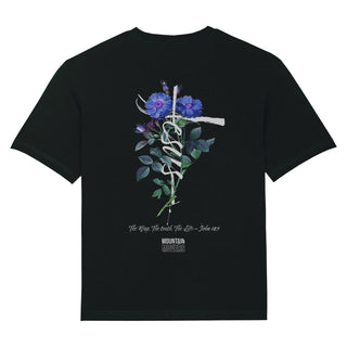Jesus Cross Flower Oversized Shirt BackPrint Variante, Mountain Movers christliches Design