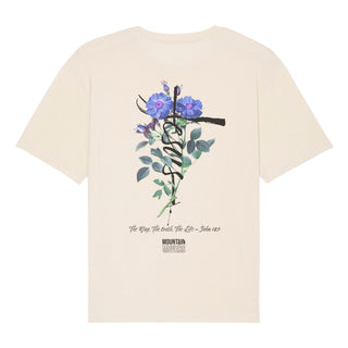 Jesus Cross Flower Oversized Shirt BackPrint Detailansicht, Mountain Movers christliche Streetwear