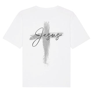Jesus painted Cross Oversized Shirt BackPrint Detailansicht, Mountain Movers christliche Streetwear