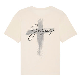 Jesus painted Cross Oversized Shirt BackPrint Detailansicht, Mountain Movers christliche Streetwear