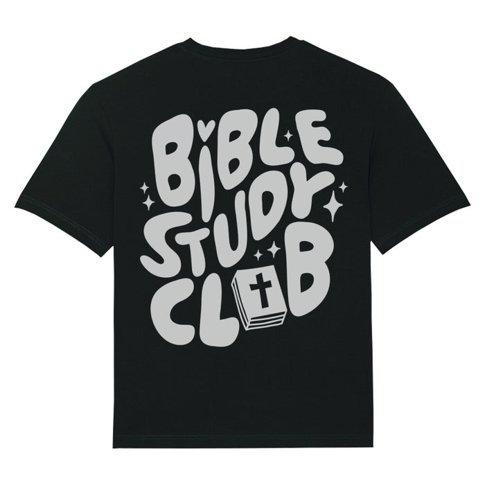 Bijbelstudieclub oversized T-shirt met print op de achterkant