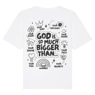God is so much bigger Oversized Shirt BackPrint Detailansicht, Mountain Movers christliche Streetwear