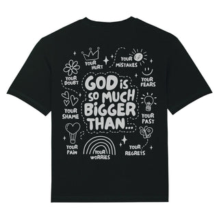 God is so much bigger Oversized Shirt BackPrint Variante, Mountain Movers christliches Design