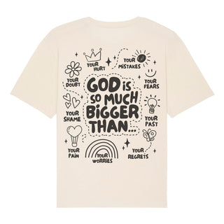 God is so much bigger Oversized Shirt BackPrint Detailansicht, Mountain Movers christliche Streetwear