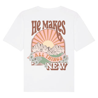 He makes new Oversized Shirt BackPrint Detailansicht, Mountain Movers christliche Streetwear
