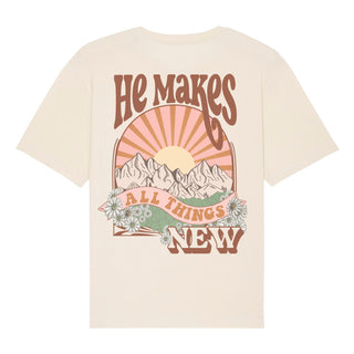 He makes new Oversized Shirt BackPrint Detailansicht, Mountain Movers christliche Streetwear