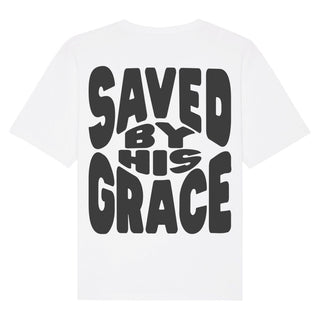 Saved by his Grace Oversized Shirt BackPrint Detailansicht, Mountain Movers christliche Streetwear