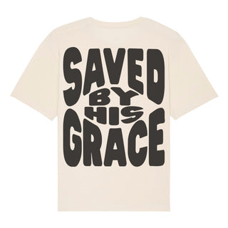 Saved by his Grace Oversized Shirt BackPrint Detailansicht, Mountain Movers christliche Streetwear