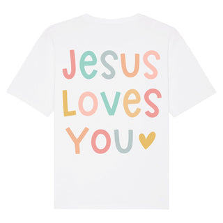 Jesus loves you pastell Oversized Shirt BackPrint Detailansicht, Mountain Movers christliche Streetwear