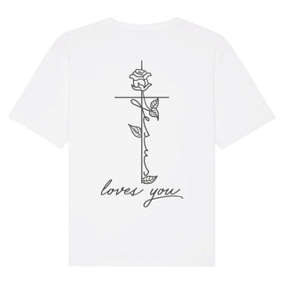 Jesus loves you Rose Oversized Shirt BackPrint Detailansicht, Mountain Movers christliche Streetwear