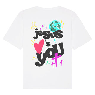 Jesus loves you Oversized Shirt BackPrint Variante, Mountain Movers christliches Design