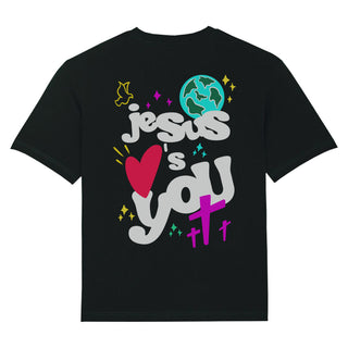 Jesus loves you Oversized Shirt BackPrint Variante, Mountain Movers christliches Design