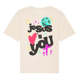 Jesus loves you Oversized Shirt BackPrint Detailansicht, Mountain Movers christliche Streetwear