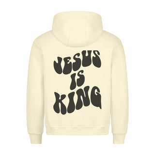 Jesus is King Schrift Hoodie BackPrint Detailansicht, Mountain Movers christliche Streetwear