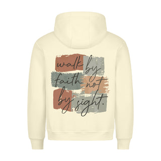 Walk by Faith Retro Hoodie BackPrint Detailansicht, Mountain Movers christliche Streetwear