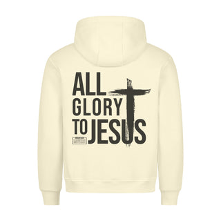 All Glory to Jesus Hoodie BackPrint Detailansicht, Mountain Movers christliche Streetwear