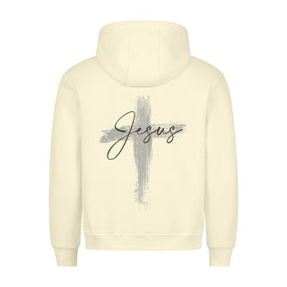 Jesus painted Cross Hoodie BackPrint Detailansicht, Mountain Movers christliche Streetwear