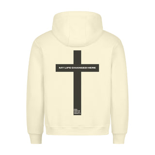 My life changed here Hoodie BackPrint Detailansicht, Mountain Movers christliche Streetwear