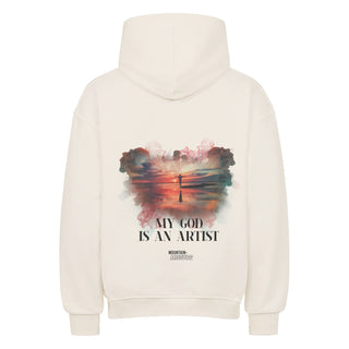 My God is an artist Streetwear Oversized Hoodie BackPrint Detailansicht, Mountain Movers christliche Streetwear