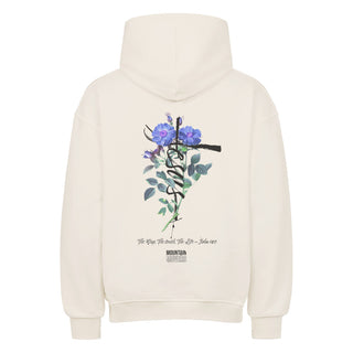 Jesus Cross Flower Oversized Hoodie BackPrint Detailansicht, Mountain Movers christliche Streetwear