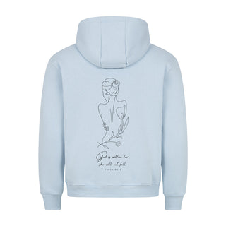 God is within her lineart Hoodie BackPrint Detailansicht, Mountain Movers christliche Streetwear