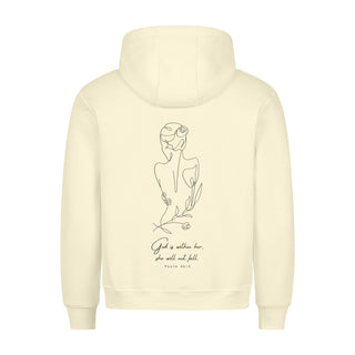 God is within her lineart Hoodie BackPrint Detailansicht, Mountain Movers christliche Streetwear