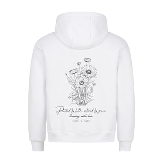Planted by Faith Hoodie BackPrint Detailansicht, Mountain Movers christliche Streetwear