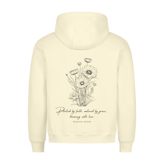 Planted by Faith Hoodie BackPrint Detailansicht, Mountain Movers christliche Streetwear