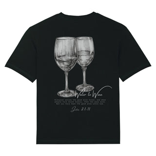 Water to Wine Sketch Oversized Shirt BackPrint Variante, Mountain Movers christliches Design