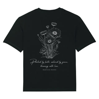 Planted by Faith Sketch Oversized Shirt BackPrint Detailansicht, Mountain Movers christliche Streetwear