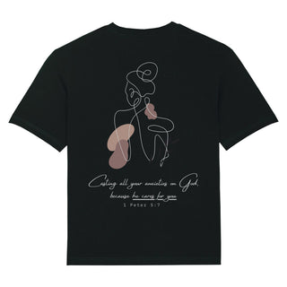 He cares for you Oversized Shirt BackPrint Variante, Mountain Movers christliches Design
