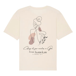 He cares for you Oversized Shirt BackPrint Detailansicht, Mountain Movers christliche Streetwear