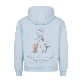 He cares for you Hoodie BackPrint Detailansicht, Mountain Movers christliche Streetwear