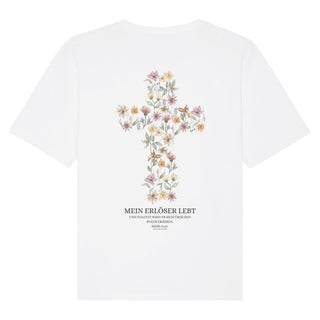 Mein Erlöser lebt Oversized Shirt BackPrint Variante, Mountain Movers christliches Design