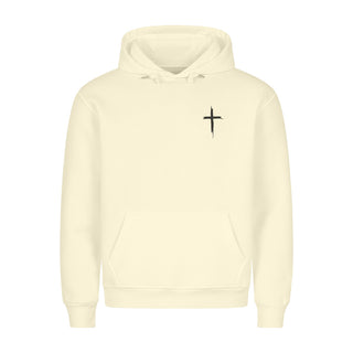 Painted Cross Hoodie Detailansicht, Mountain Movers christliche Streetwear
